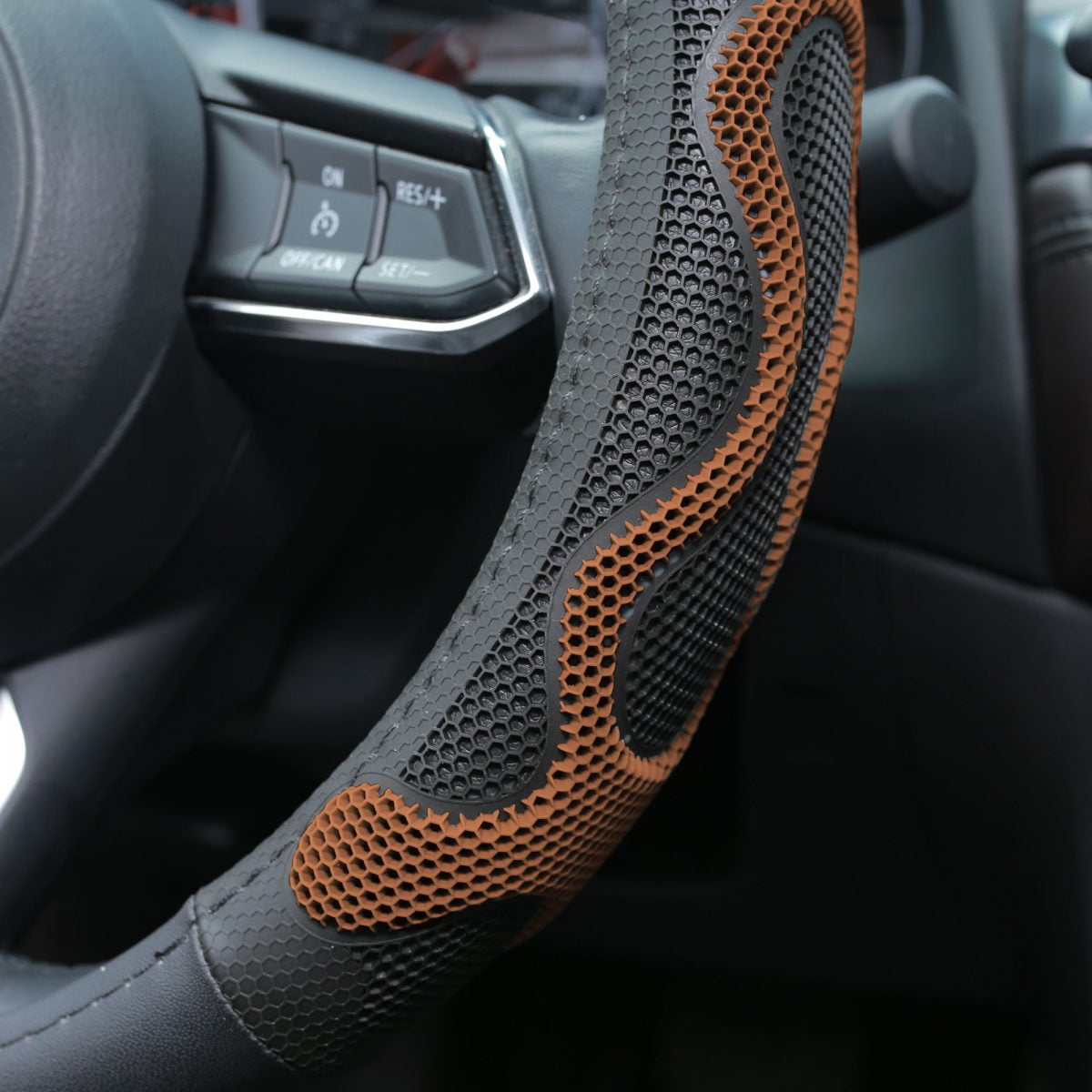 FH Group 1.6 lb. Leather Brown Steering Wheel Cover with Silicone Anti Slip Grip and Air Freshener