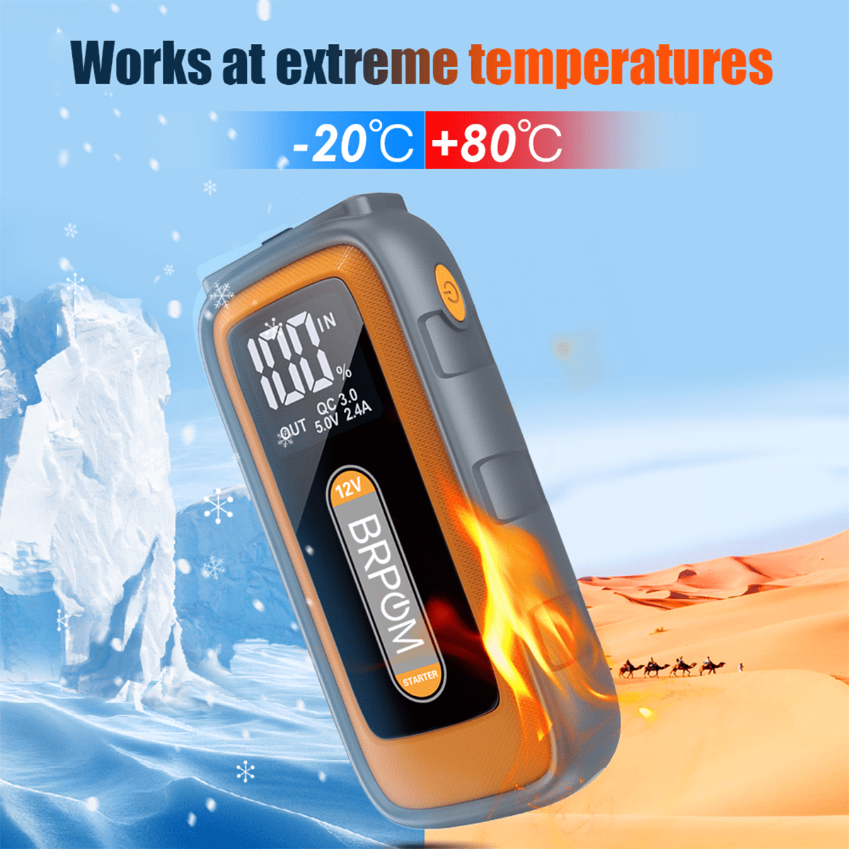 BRPOM 6000A Car Jump Starter Battery Pack, 12V Battery Booster Charger for Gas and Diesel Engines-Motorcycle, Car, SUV, PICK-UP, Truck, Quick Start Dead Battery, Multi-functional Flashlight