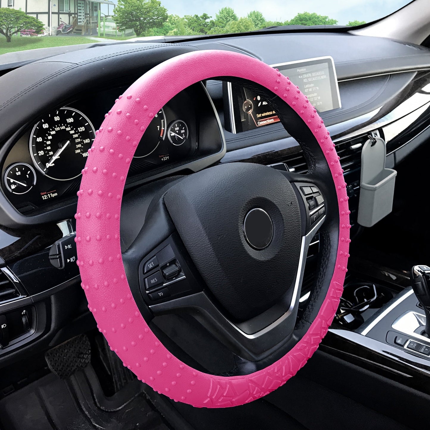 FH Group Soft Silicone Steering Wheel Cover with Textured Pattern and Anti-Slip Grip Design, UV-Resistant, Easy Installation, Durable, Waterproof & Odorless, Universal Fits 14.5" - 15.5" - Pink