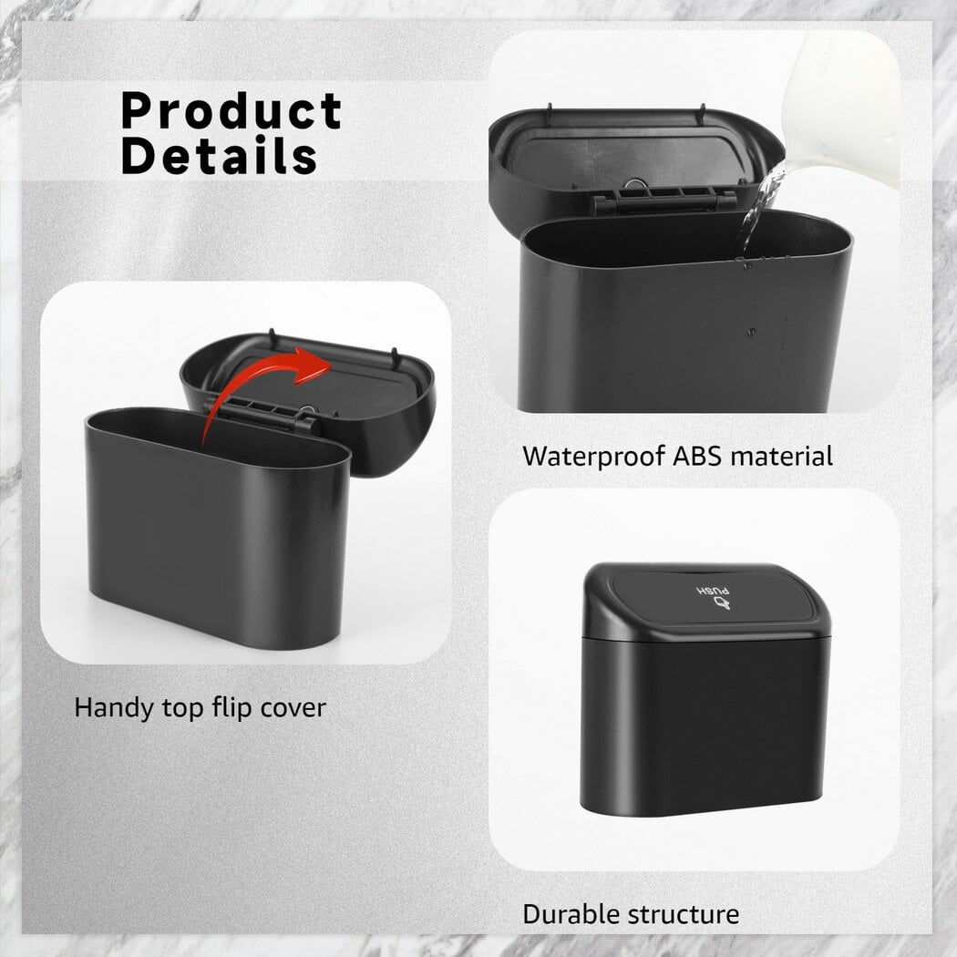 Car Trash Can Bin with Lid, Vehicle Trash Can with Trash Bags, Waterproof Mini Garbage Organizer, Leakproof Small Dustbin, Automotive Garbage Container for Car Home Office