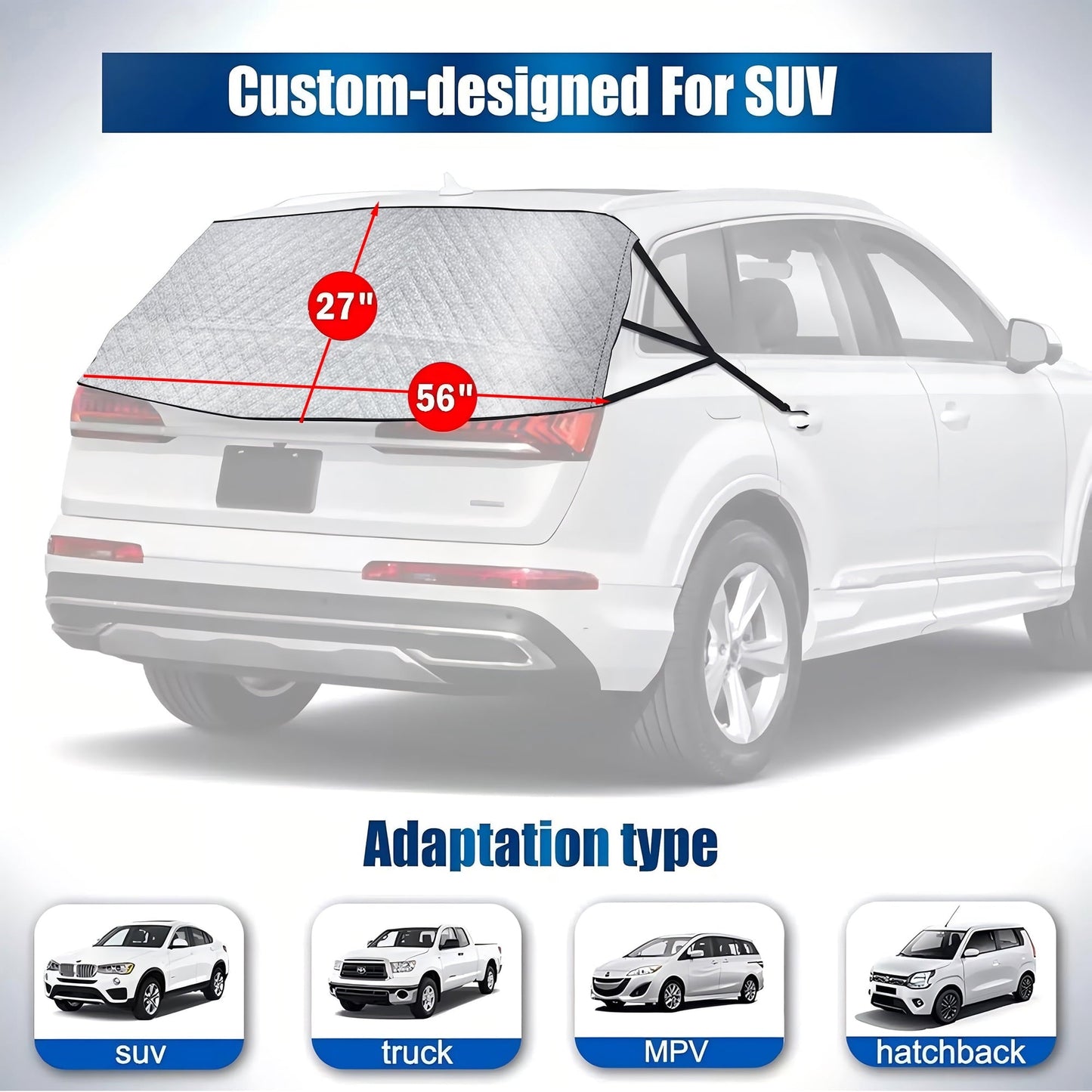 HOMEYA 600D Car Rear Window Snow Cover SUV Back Windshield Winter Dust Rain Ice Protector for SUVs and Trucks