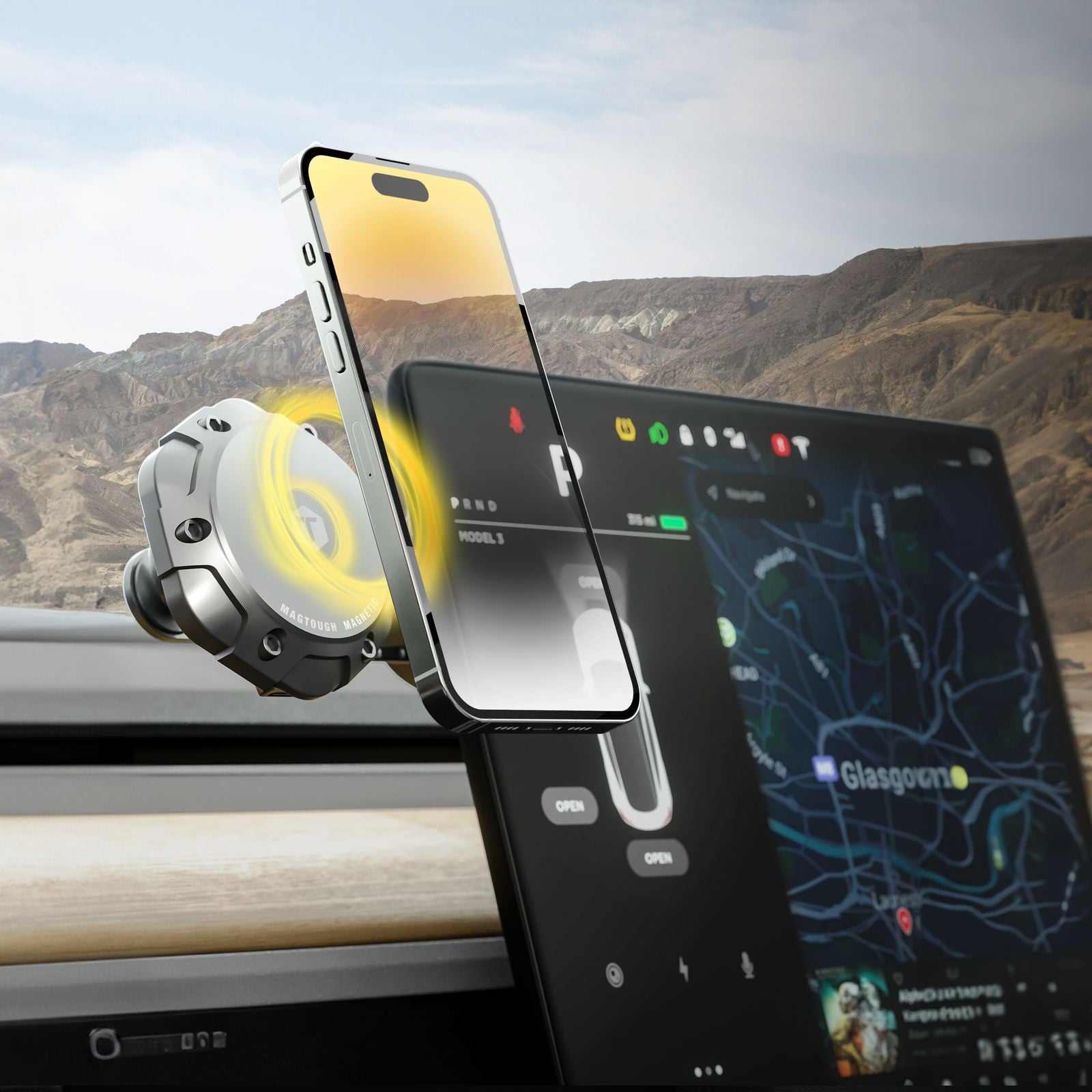 ToughTested MagTough 3-in-1 Magnetic Car Phone Mount, MagSafe Compatible Dash, Windshield & Vent Mount, 360° Rotation, Strong Suction & Adapter Ring – Black