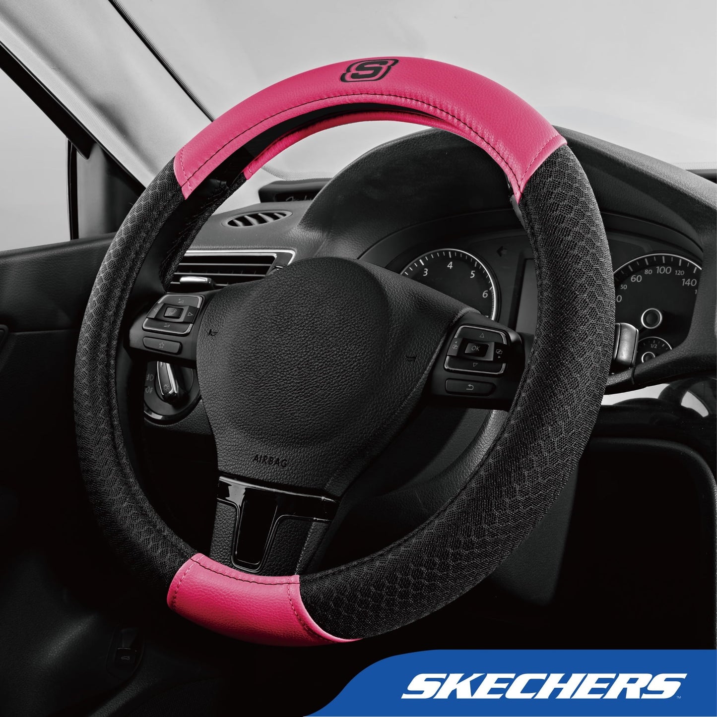 Skechers Air Cooled Memory Foam Steering Wheel Cover, Breathable Comfort Grip, Soft Leather, All-Season Fit for Cars, SUVs, and Trucks Hot Pink