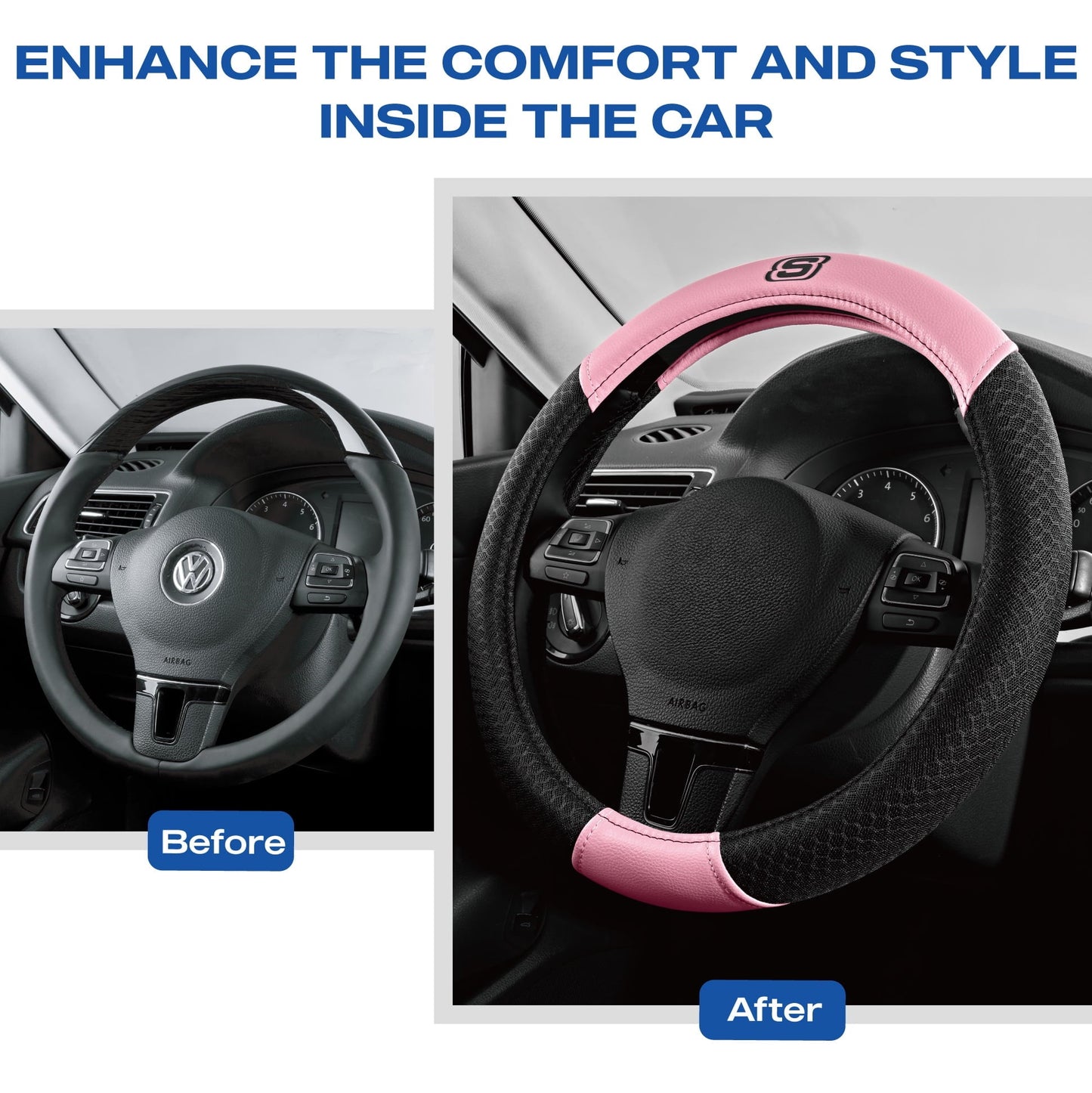 Skechers Air Cooled Memory Foam Steering Wheel Cover, Breathable Comfort Grip, Soft Leather, All-Season Fit for Cars, SUVs, and Trucks Pink