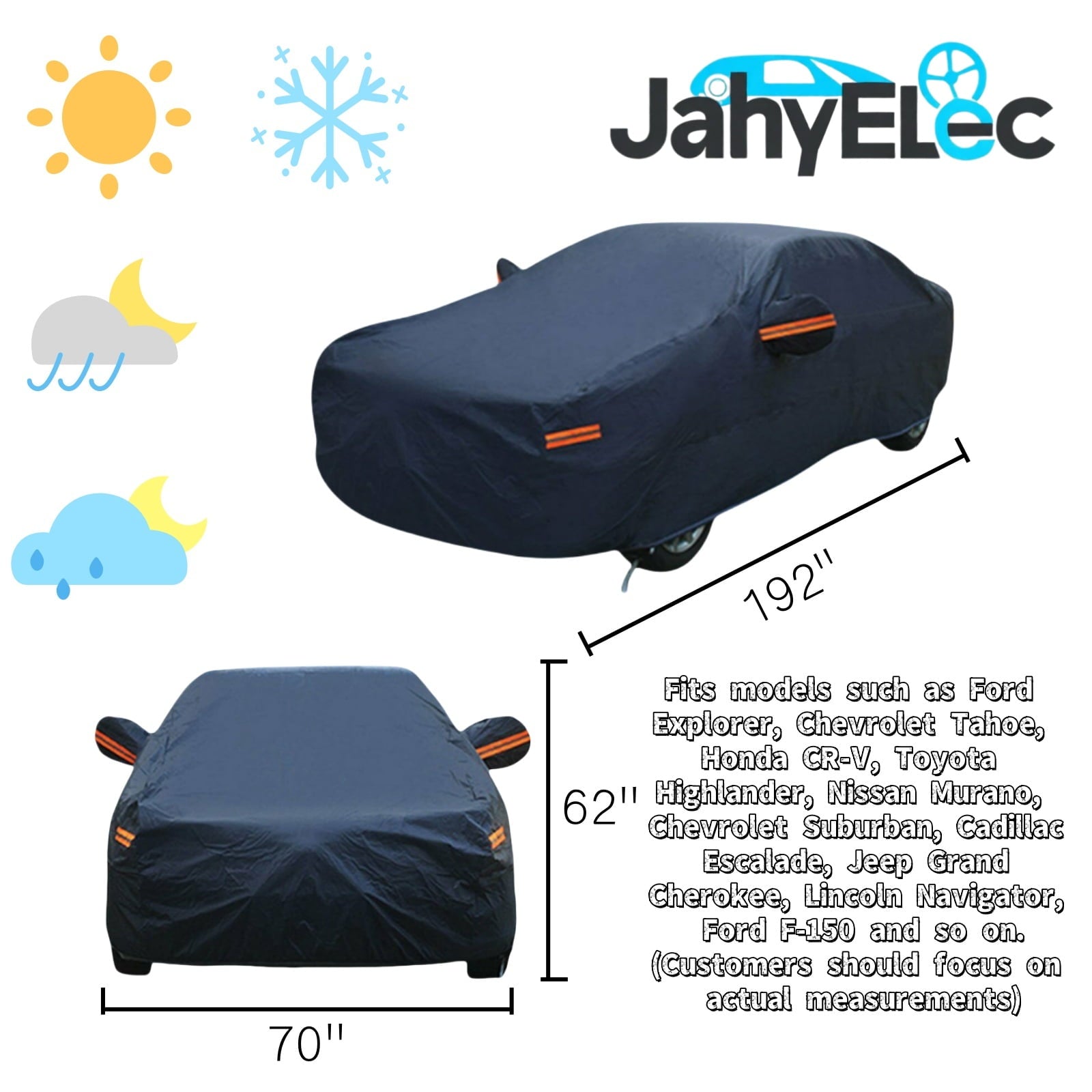 JLLOM Car Cover Heavy Duty Waterproof Full Car Cover All Weather Protection Outdoor Indoor Use UV Dustproof for Auto SUV Sedan