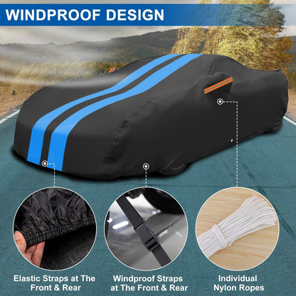 Car Cover Custom Fit for Chevrolet Corvette C8 2020-2024, Upgraded PEVA&Cotton Outdoor Waterproof Sun Rain Snow Protection All Weather Full Exterior Cover Black