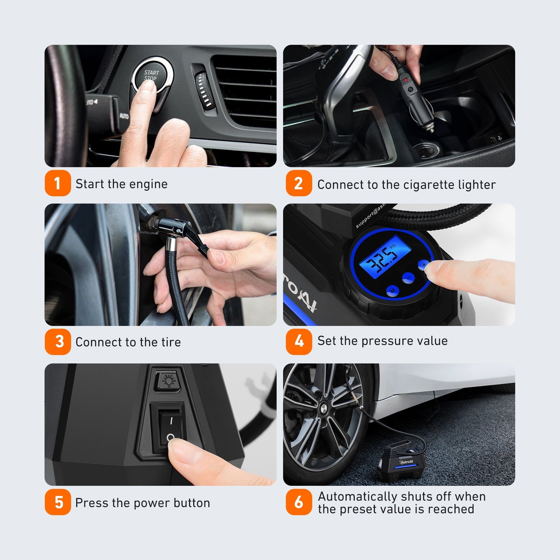 AstroAI Tire Inflator Air Compressor 12V DC, Digital Pressure Gauge Car Tire Pump 150 PSI, Auto Shutoff, Electric Air Pump for Car Tires, Bicycles, Other Inflatables, for Gift