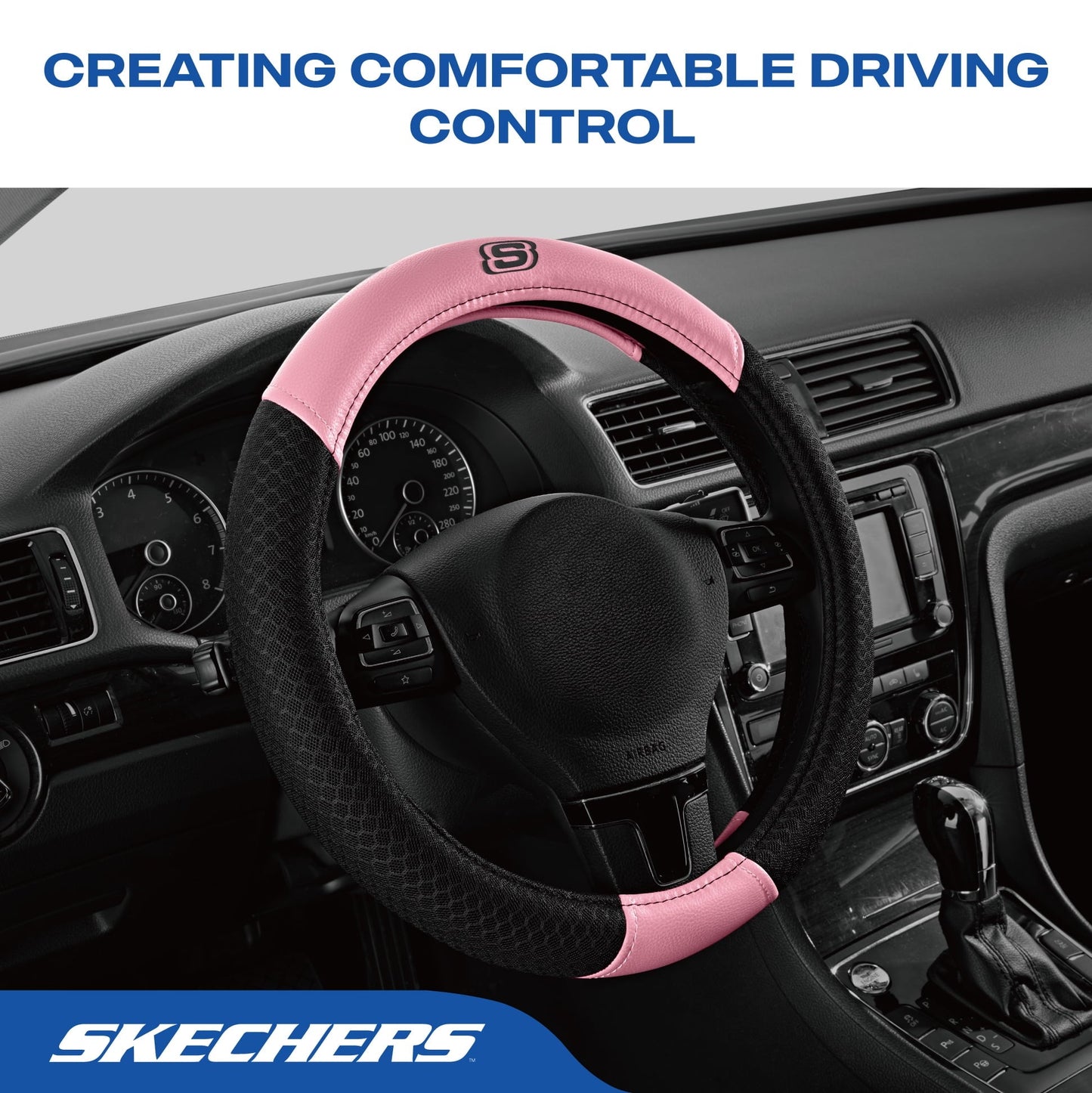 Skechers Air Cooled Memory Foam Steering Wheel Cover, Breathable Comfort Grip, Soft Leather, All-Season Fit for Cars, SUVs, and Trucks Pink
