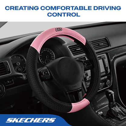 Skechers Air Cooled Memory Foam Steering Wheel Cover, Breathable Comfort Grip, Soft Leather, All-Season Fit for Cars, SUVs, and Trucks Pink