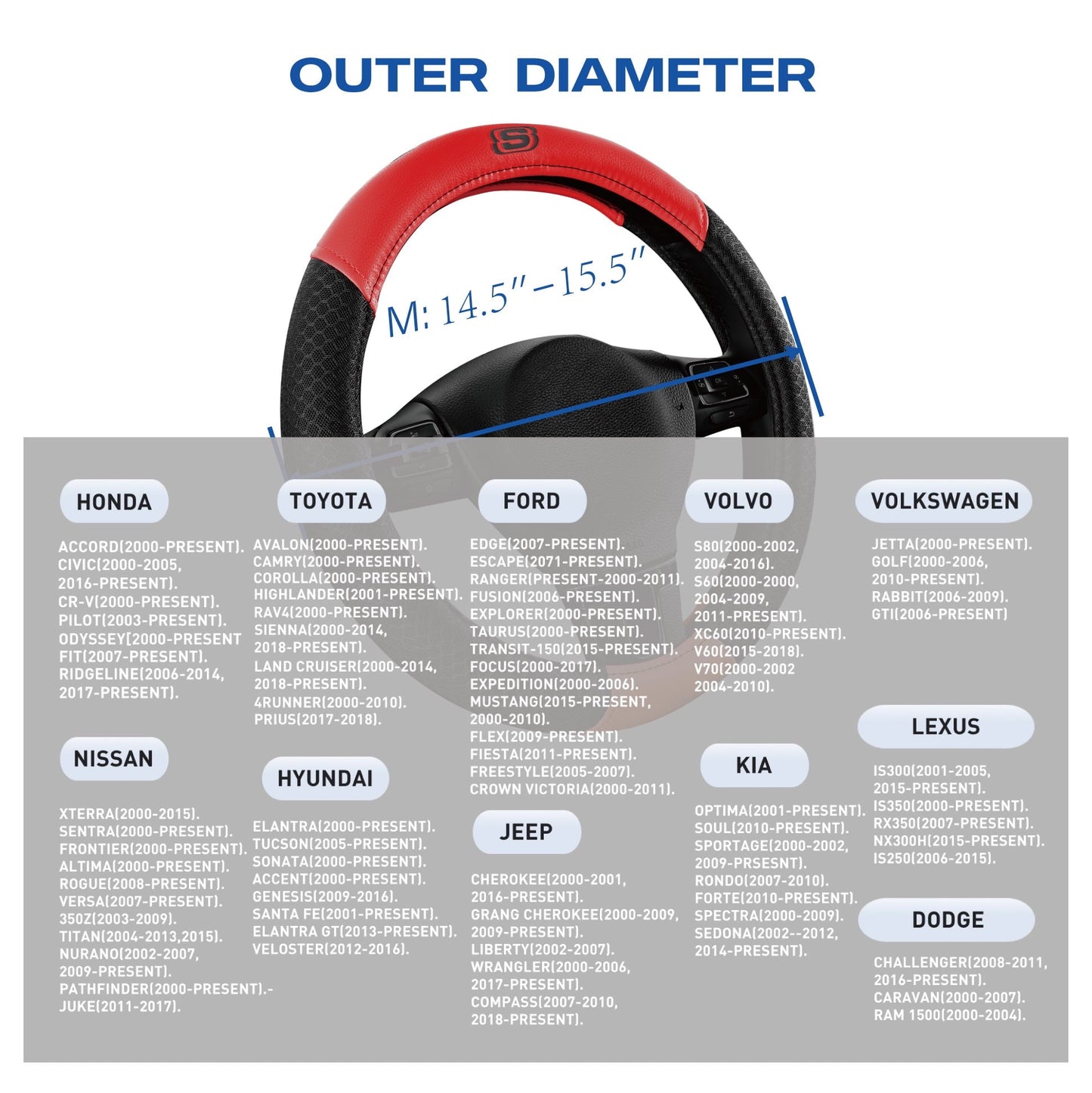 Skechers Air Cooled Memory Foam Steering Wheel Cover, Breathable Comfort Grip, Soft Leather, All-Season Fit for Cars, SUVs, and Trucks Red