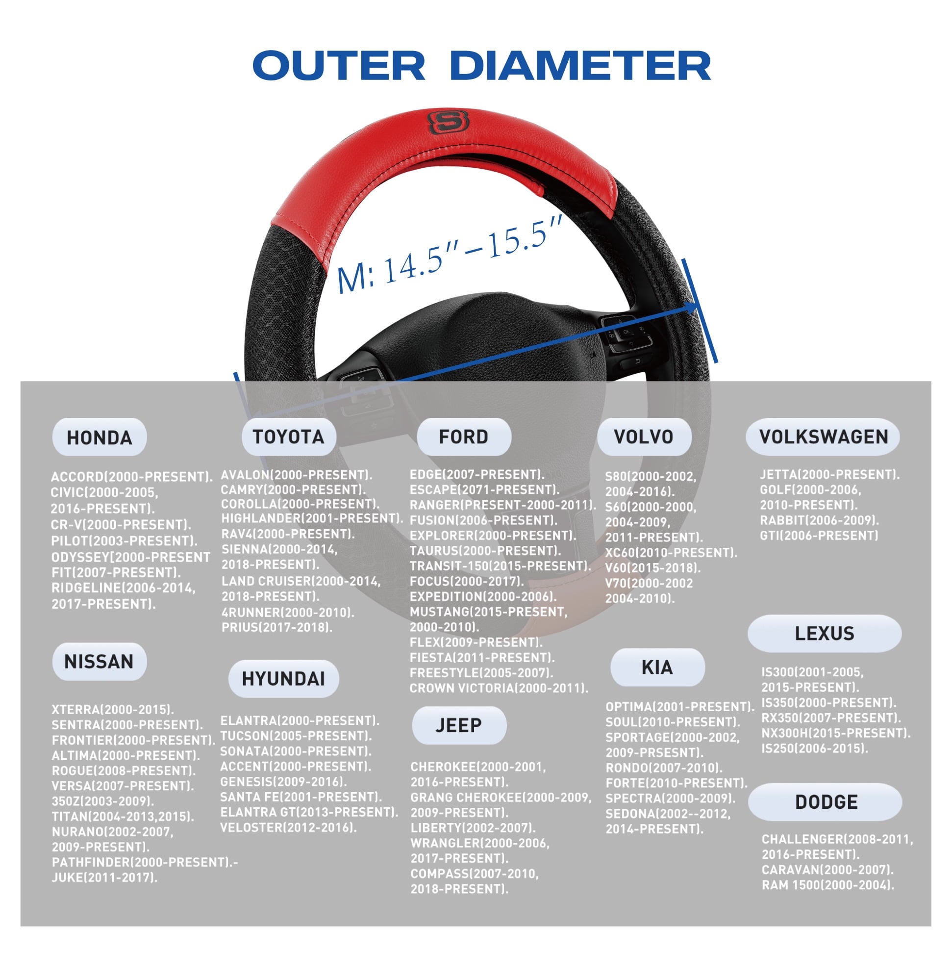 Skechers Air Cooled Memory Foam Steering Wheel Cover, Breathable Comfort Grip, Soft Leather, All-Season Fit for Cars, SUVs, and Trucks Red