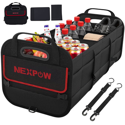 NEXPOW Car Trunk Organizer, 95L Collapsible SUV Organizer, Multi-Compartment, Car Storage Box with 2 Adjustable Straps for Women Men