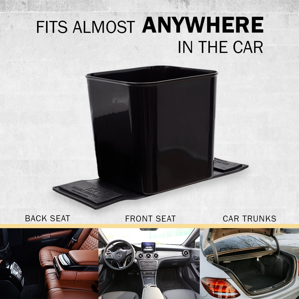 Haussimple Car Trash Can Spill-Proof Garbage Bin Auto Interior Organizer with Stabilty Flap (Black)
