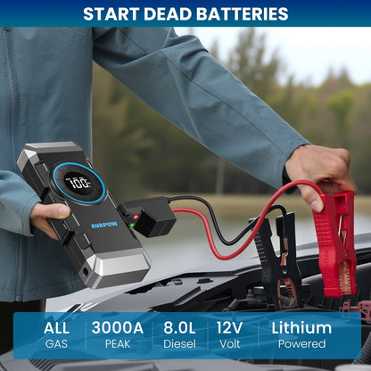 AVAPOW 3000A Jump Starter with Air Compressor, 12V Portable Battery Booster Pack (for All Gas or up to 8.0L Diesel) with 150PSI Digital Tire Inflator