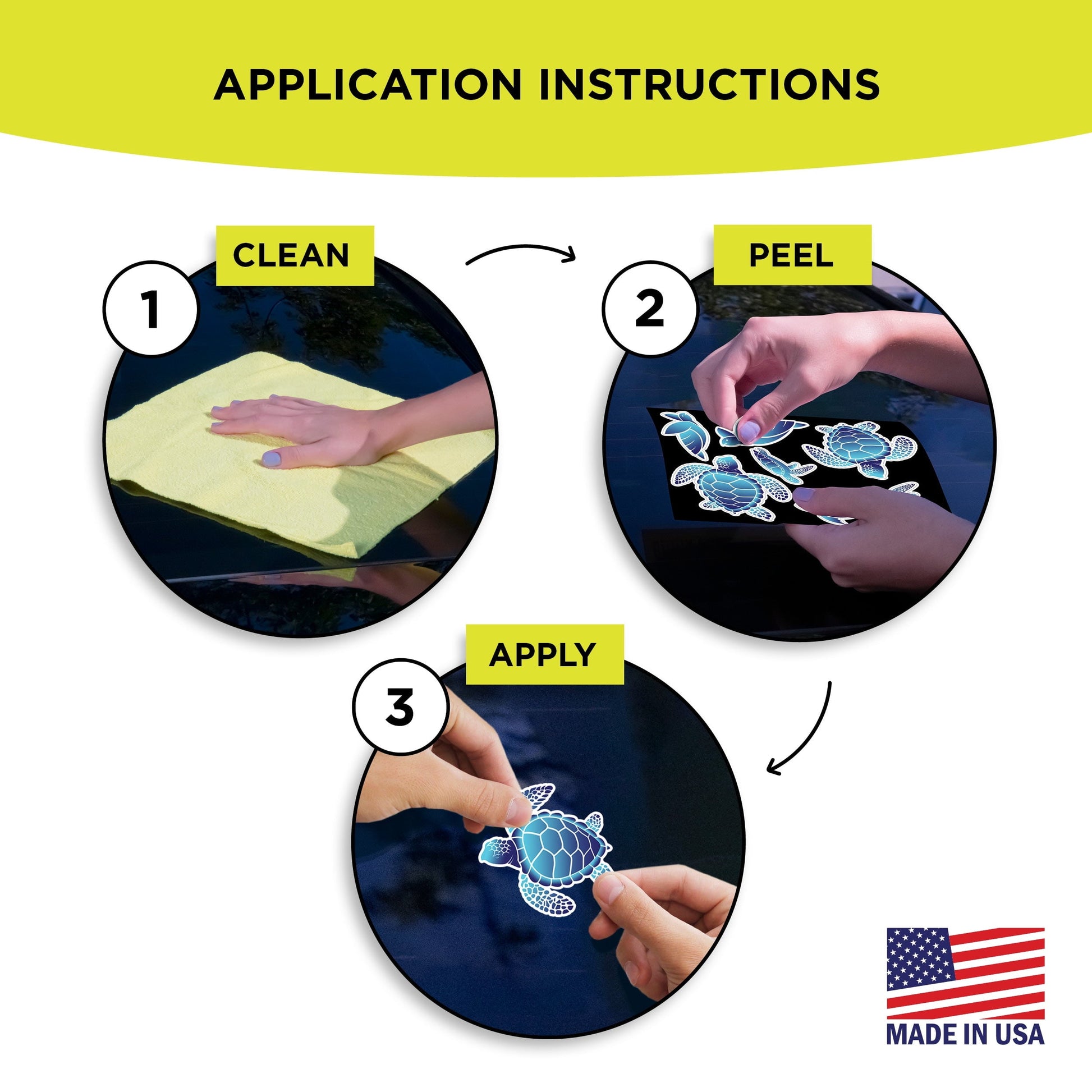 Auto Drive Sea Turtle Decals - Set of 7 Vinyl Car Stickers Blue Chrome