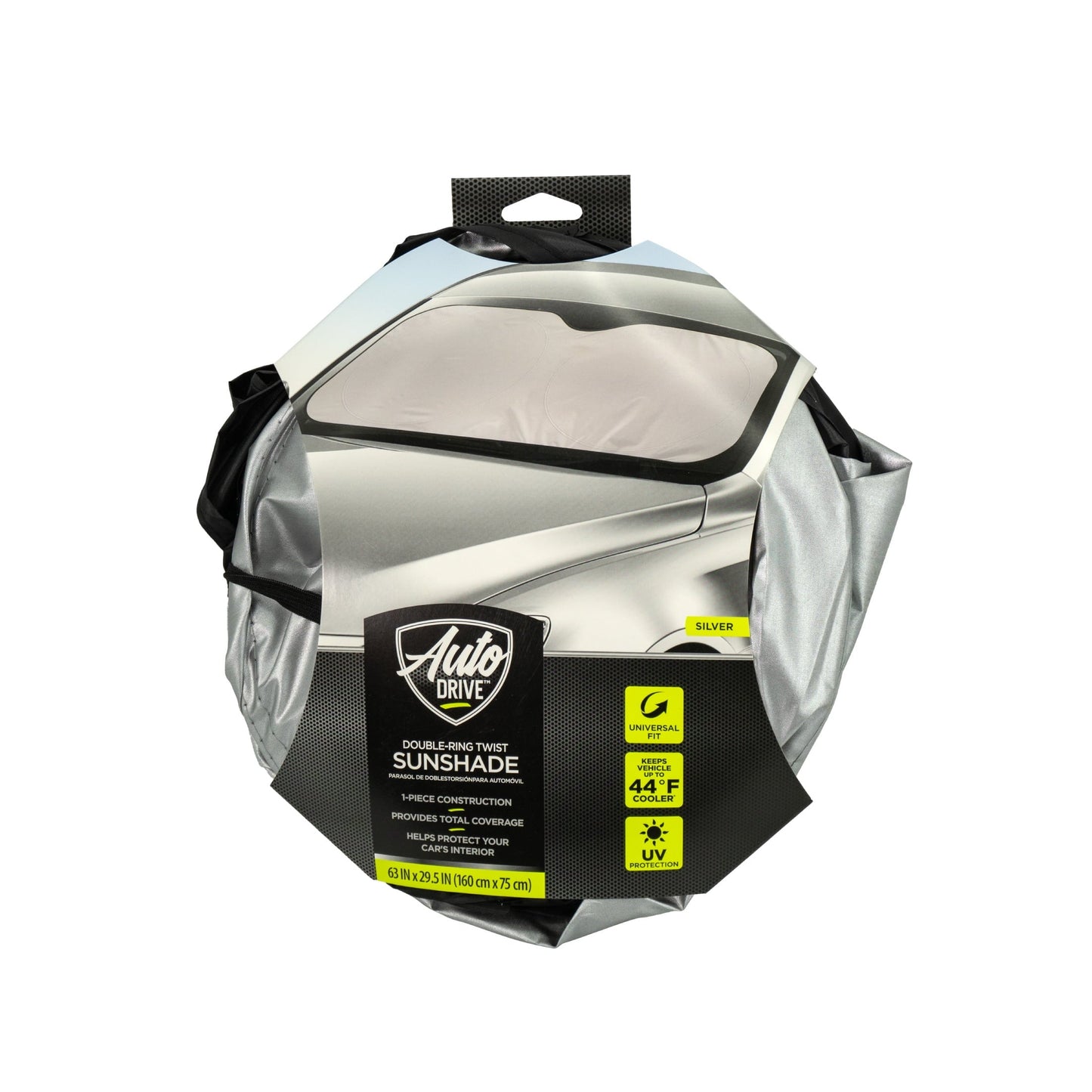 Auto Drive Double Rings Twist Sun Shade Ultimate Protection for Car Windshields1 pack, 63"x29.5"