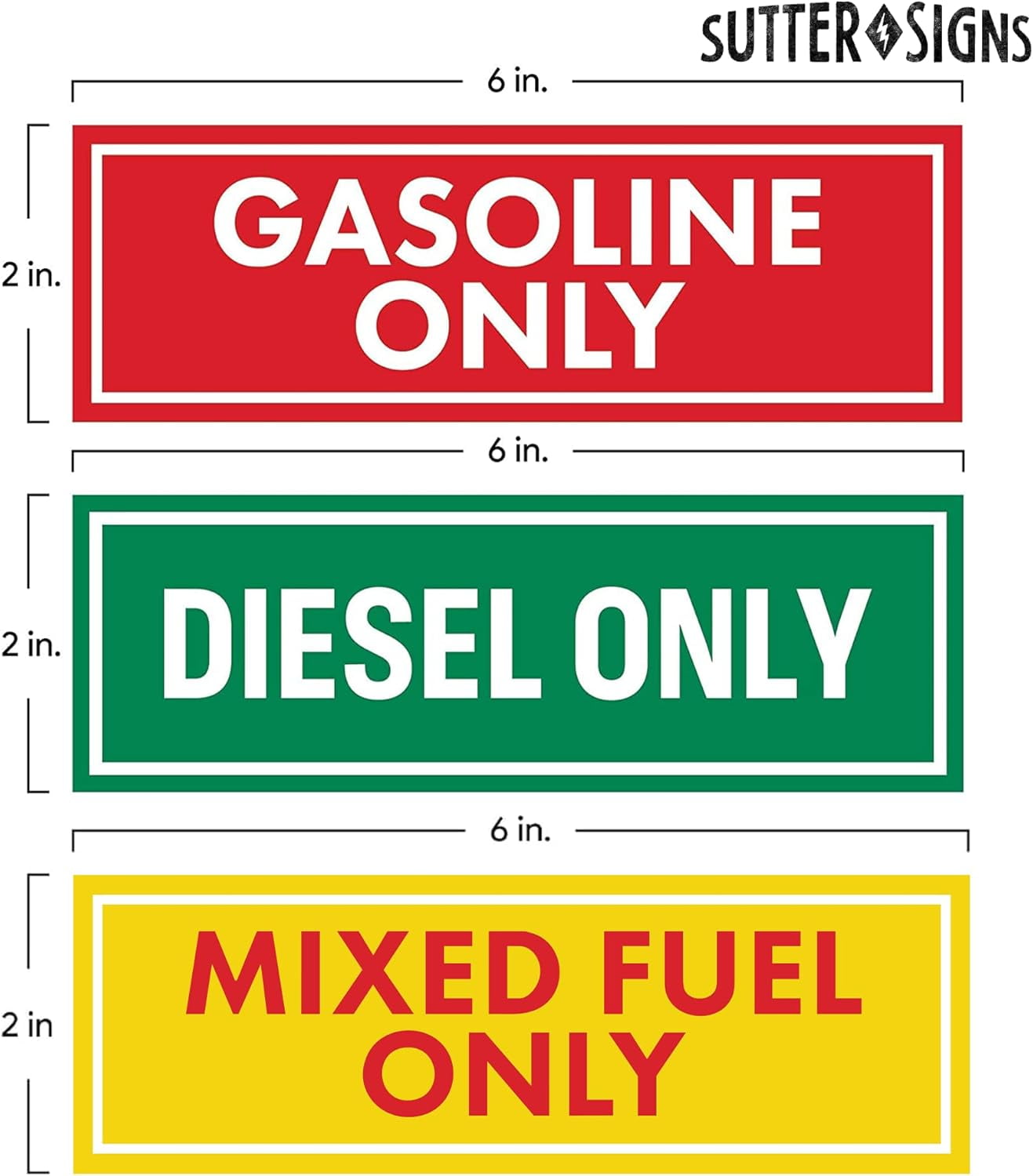 Sutter Signs 9pc Diesel Only/Gasoline Only/Mixed Fuel Only Stickers for Fuel Tank | Weatherproof Adhesive Decals for Trucks, Tractors, Fuel Cans, Gas Caps