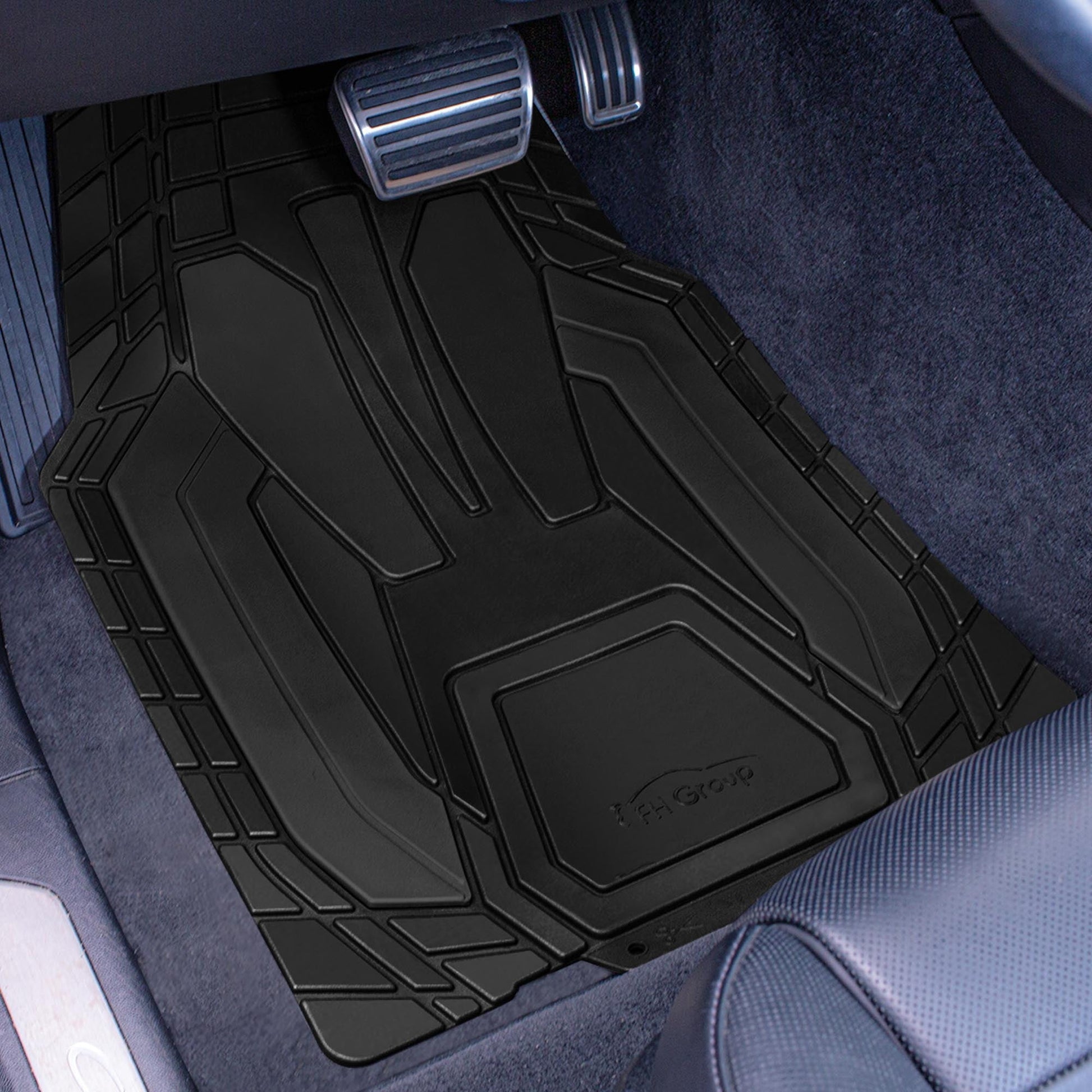 FH Group Universal Fit Trimabble Rubber Car Floor Mats with Stripped Design – Black Full Set