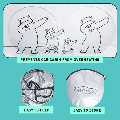 FH Group Dancing Bears Car Windshield Sun Shade, UV Coating Designed to Block the Sun's Rays, Keep Car Cool and Protected - Gray Small