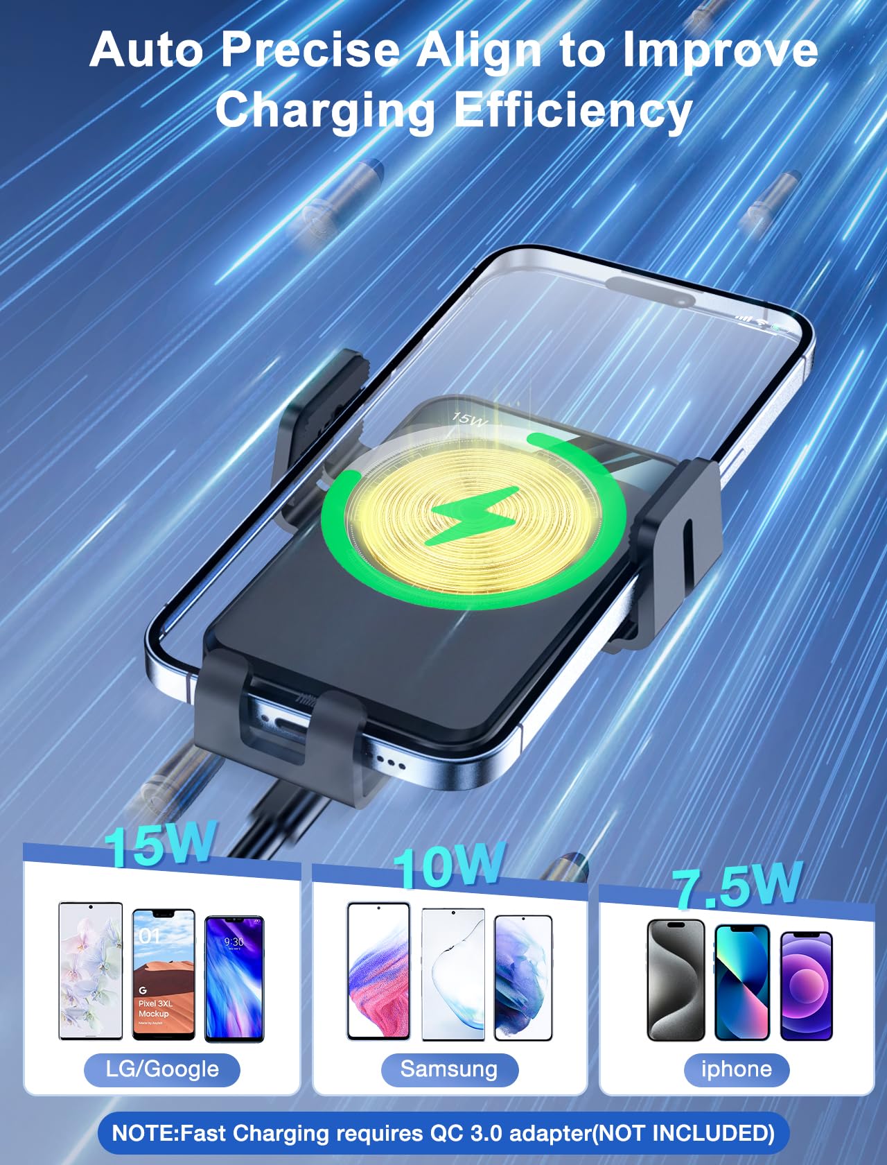 Wireless Car Charger, MOKPR Auto-Clamping Car Mount H2FSD15W/10W/7.5W Air Vent Car Phone Mount Compatible with iPhone 15/14/13/13 Pro/12 Pro Max/12 pro/12/11/10 Series, Samsung Galaxy Series