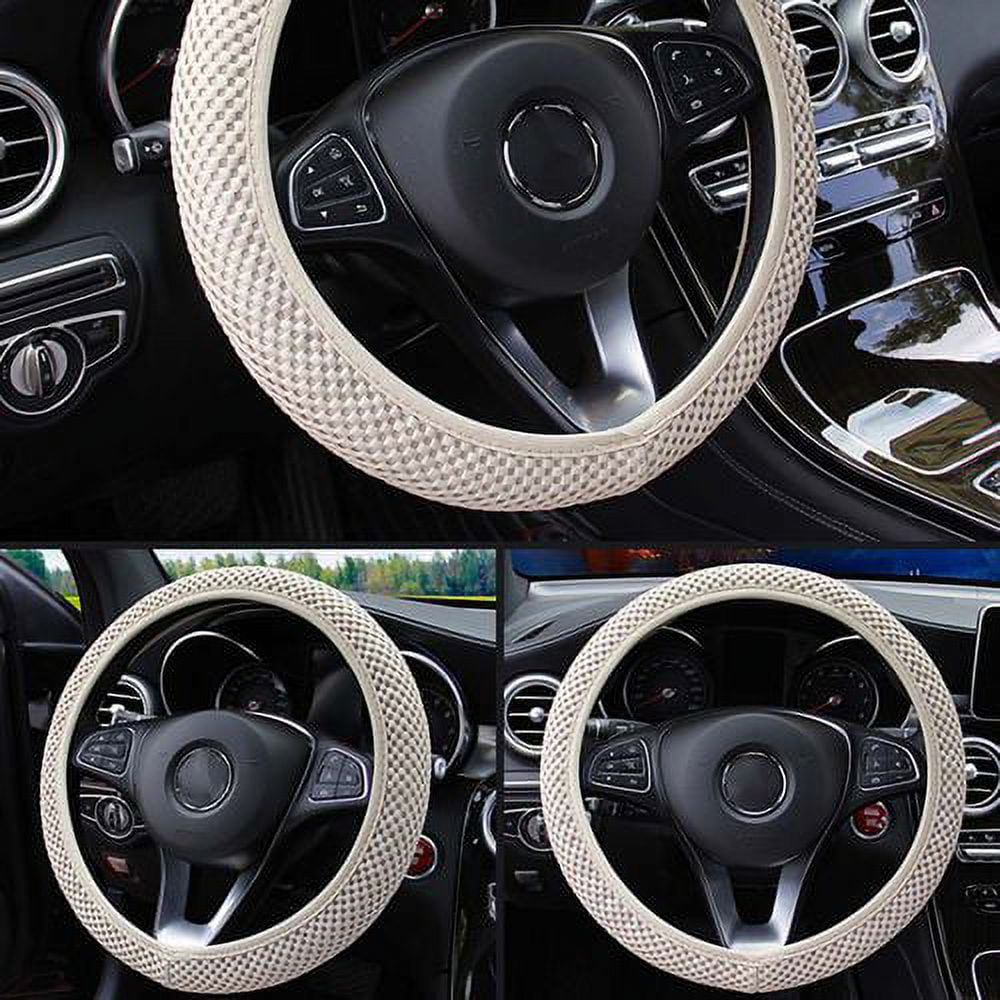 PWFE Universal 38cm Car Auto Steering Wheel Cover Elastic Ice Silk Summer Cool Non-Slip Auto Accessories(Brown)