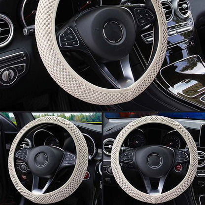 PWFE Universal 38cm Car Auto Steering Wheel Cover Elastic Ice Silk Summer Cool Non-Slip Auto Accessories(Brown)