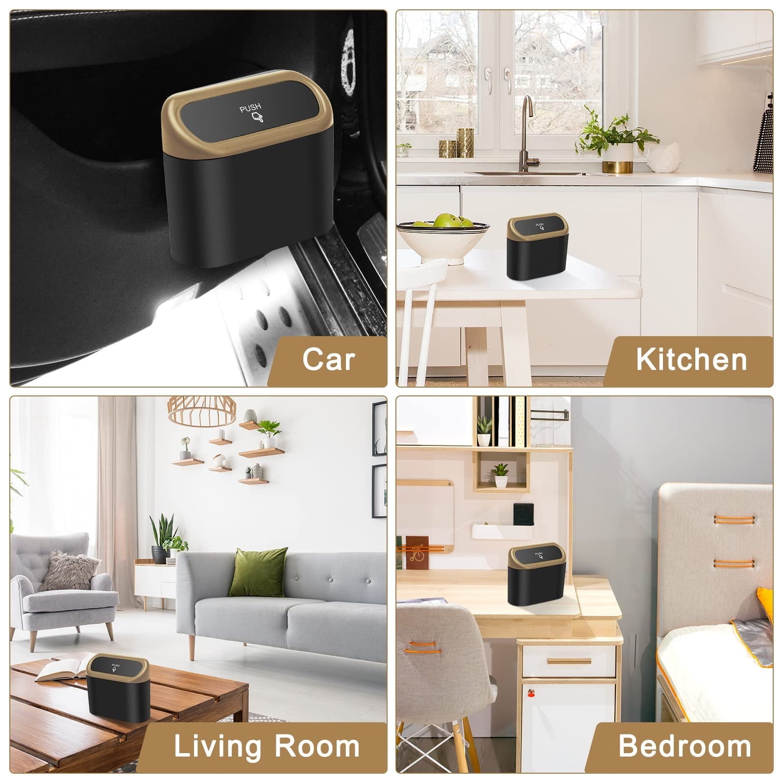 Plutput Small Car Trash Can with lid, Car Garbage Can Portable Hanging Mini Car Trash Can Car Holder with 30pcs Garbage Bags for Car, Office, Home(Yellow)