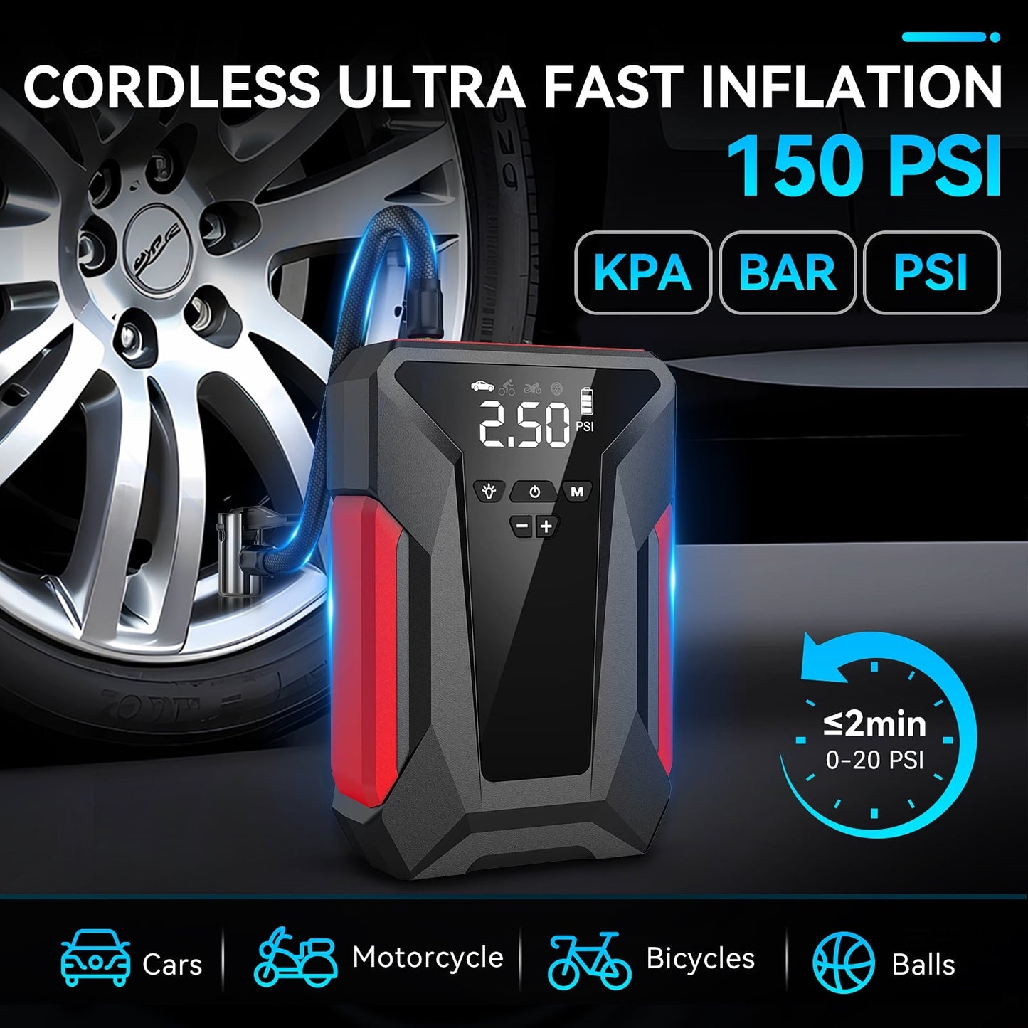 Amybaby 8-in-1 Emergency Jump Starter & Tire Inflator – 4000A Peak for Gas/Diesel Engines, 150PSI Auto-Stop Air Compressor, LED Light + Power Bank | All-Climate (-40°F) Roadside Savior