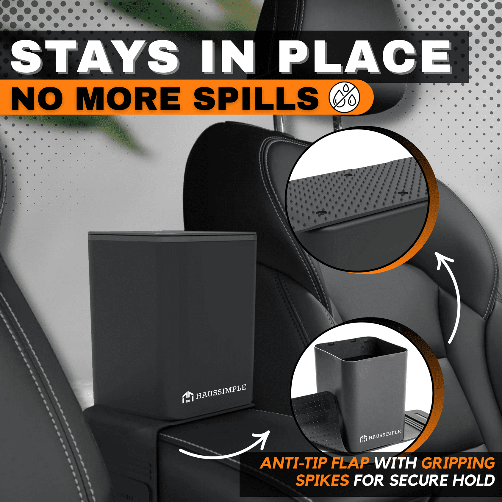 Compact Car Trash Can, 2L Leakproof Garbage Bin with Anti-Tip Stability Wings, Anti-Slip Base, Includes Trash Bags, Black, Medium Size, Universal Fit for Cars, SUVs, Trucks