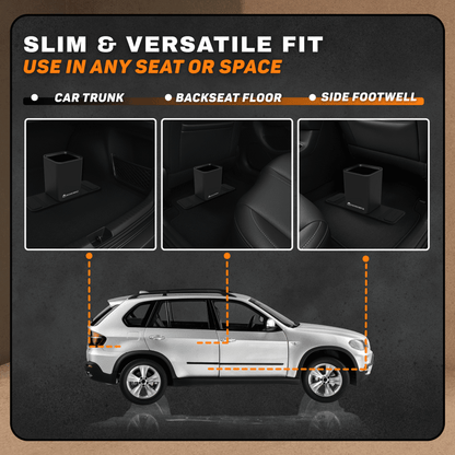 Compact Car Trash Can, 2L Leakproof Garbage Bin with Anti-Tip Stability Wings, Anti-Slip Base, Includes Trash Bags, Black, Medium Size, Universal Fit for Cars, SUVs, Trucks