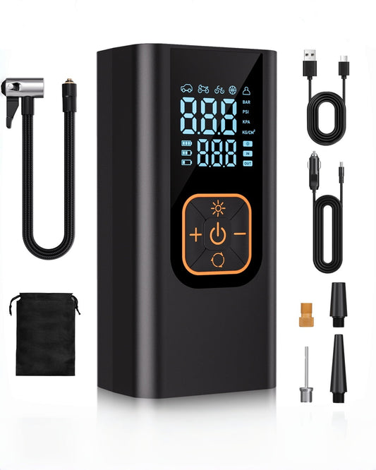 GIMFOOM 180PSI Portable Air Compressor, 6X Faster Air Pump for Car Tires , 12V Cordless Tire Inflator with LED Light, Portable Tire Pump for Car, Motorcycle, Bike, Balls