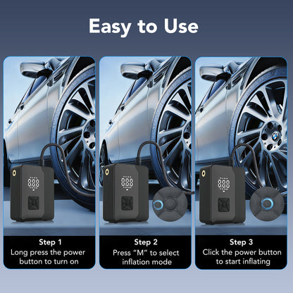 KT1 Tire Inflator Portable Air Compressor with Digital Pressure Gauge, LED Light, 150PSI Fast Inflation for Car, Bikes, Sports Balls, Inflatable Toys, Perfect for Families, Outdoor