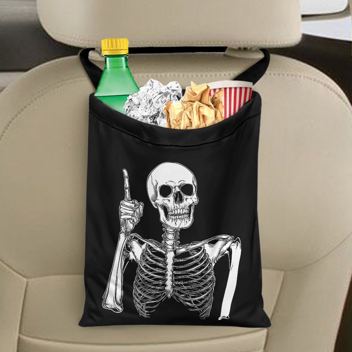 Yuyamidu Skull Car Trash Bag Hanging Car Rubbish Bag Small Garbage Bag for SUV Truck Auto Interior Accessories Portable Car Trash Can Bin for Front or Back Seat, Black