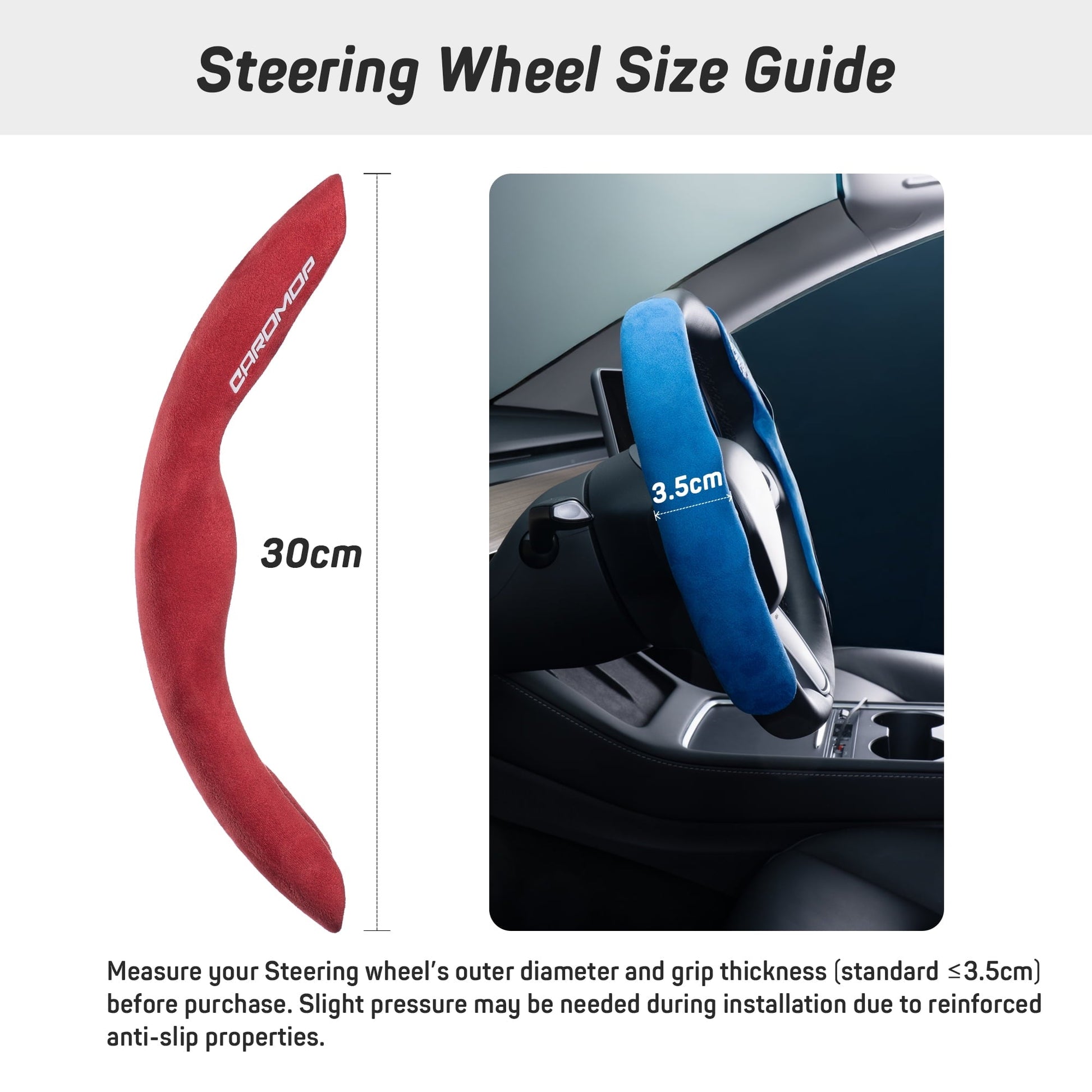 Caromop Suede Steering Wheel Cover, 14.5-15 in, Non-Slip, 2 pack, Red