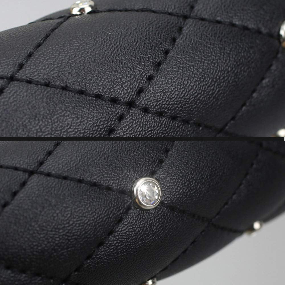 EING Steering Wheel Cover Leather Crystal Bling Anti-Slip Auto Car Steering Wheel Case Universal for 15 inch,Black