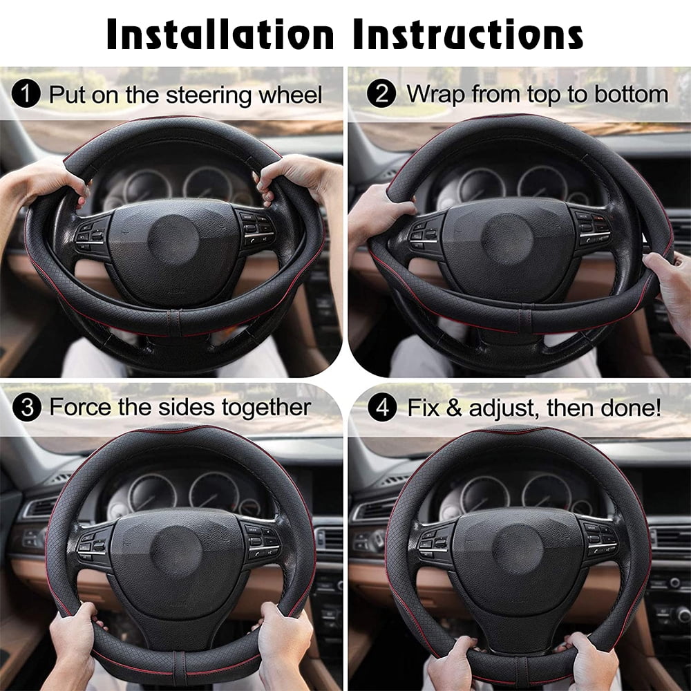 EIMELI Fiber Leather Car Steering Wheel Cover For Round and D Type, Universal 14.5-15.5 in Breathable Anti Slip Auto Steering Wheel Covers for Car Truck SUV, Black Blue