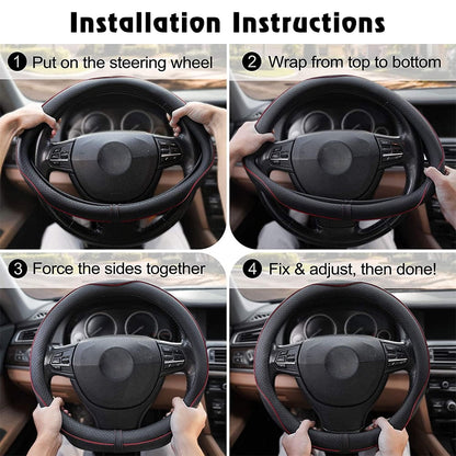 EIMELI Fiber Leather Car Steering Wheel Cover For Round and D Type, Universal 14.5-15.5 in Breathable Anti Slip Auto Steering Wheel Covers for Car Truck SUV, Black Blue