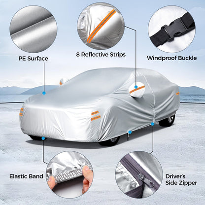 Tsumbay Car Cover Waterproof All Weather for Automobiles,Outdoor Full Exterior Covers Sedans Length 186 to 193, 194 To 208, Rain Winter Sun Protection Fit To