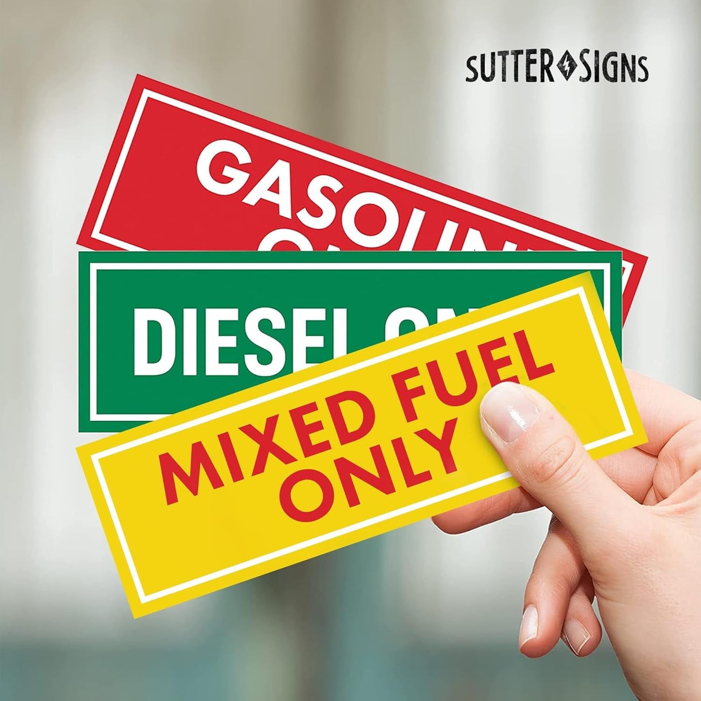 Sutter Signs 9pc Diesel Only/Gasoline Only/Mixed Fuel Only Stickers for Fuel Tank | Weatherproof Adhesive Decals for Trucks, Tractors, Fuel Cans, Gas Caps