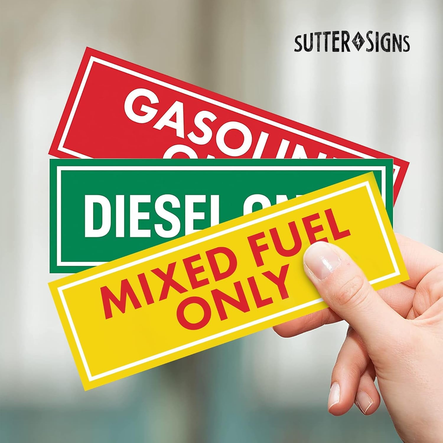Sutter Signs 9pc Diesel Only/Gasoline Only/Mixed Fuel Only Stickers for Fuel Tank | Weatherproof Adhesive Decals for Trucks, Tractors, Fuel Cans, Gas Caps