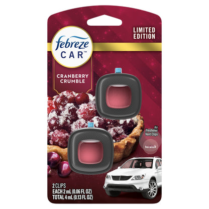 Febreze Car Air Freshener, Odor-Fighting Car Vent Clip, Cranberry Crumble, 2 Count