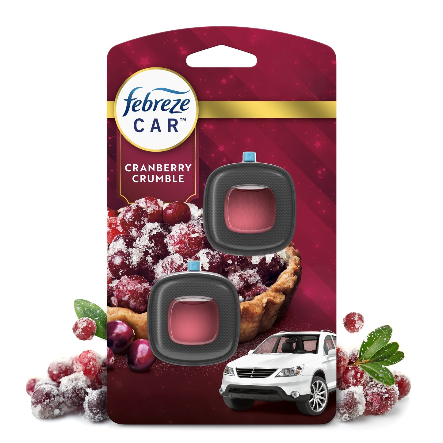 Febreze Car Air Freshener, Odor-Fighting Car Vent Clip, Cranberry Crumble, 2 Count