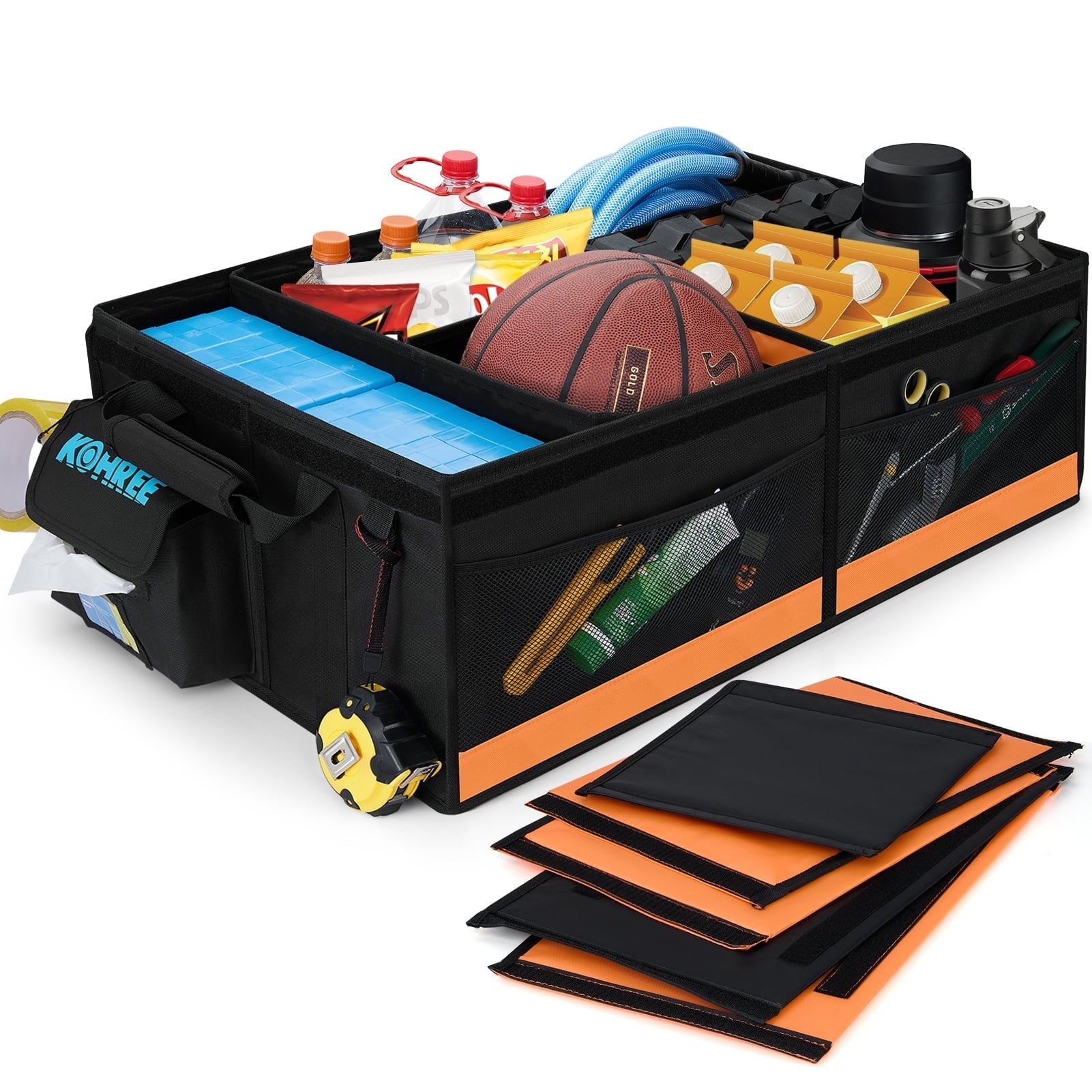 Kohree Car Trunk Organizer, 81L Large-Capacity Foldable Car Storage Box with Multiple Compartments, Waterproof 900D Oxford for RV, SUV, Truck, Van, Car Accessories, Tools-Orange