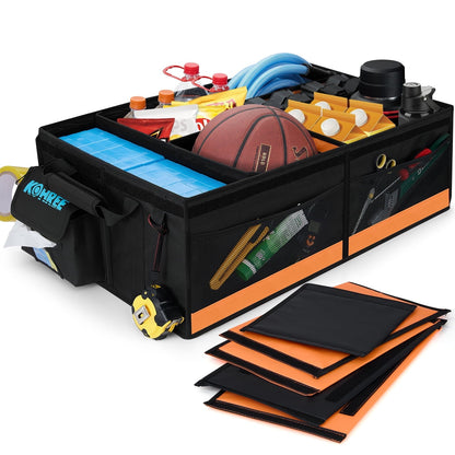 Kohree Car Trunk Organizer, 81L Large-Capacity Foldable Car Storage Box with Multiple Compartments, Waterproof 900D Oxford for RV, SUV, Truck, Van, Car Accessories, Tools-Orange