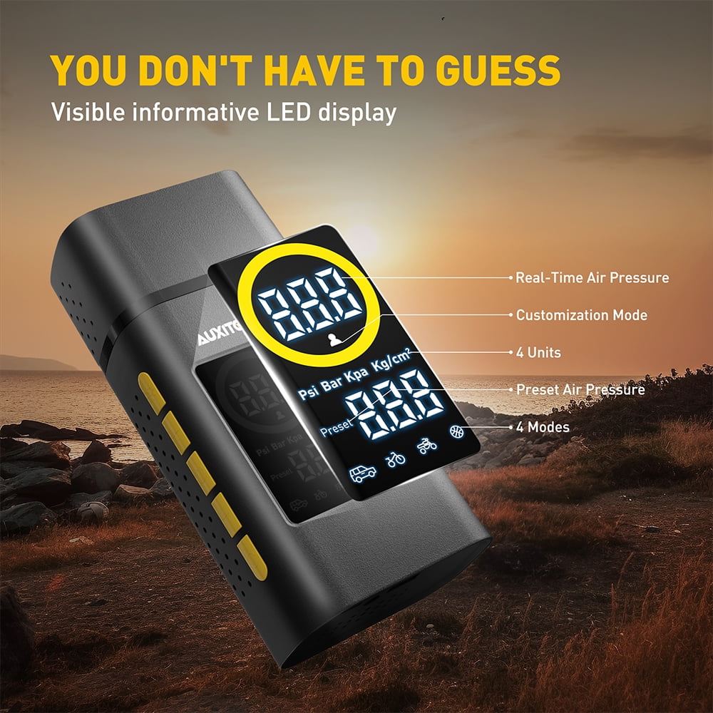 AUXITO Tire Inflator Portable Air Compressor, 150 PSI Cordless Air Pump with 7800mAh Rechargeable Battery for Car, Truck, Motorcycle Tires & Ball, Compact Bike Pump