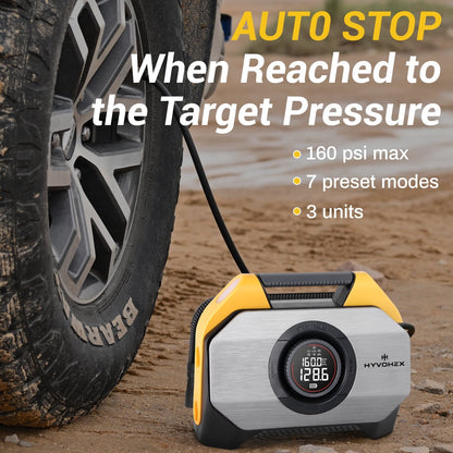 HYVOHEX Tire Inflator Portable Air Compressor for Heavy-duty Vehicle Cordless Air Pump for Car Inflatables 15600mAh Battery