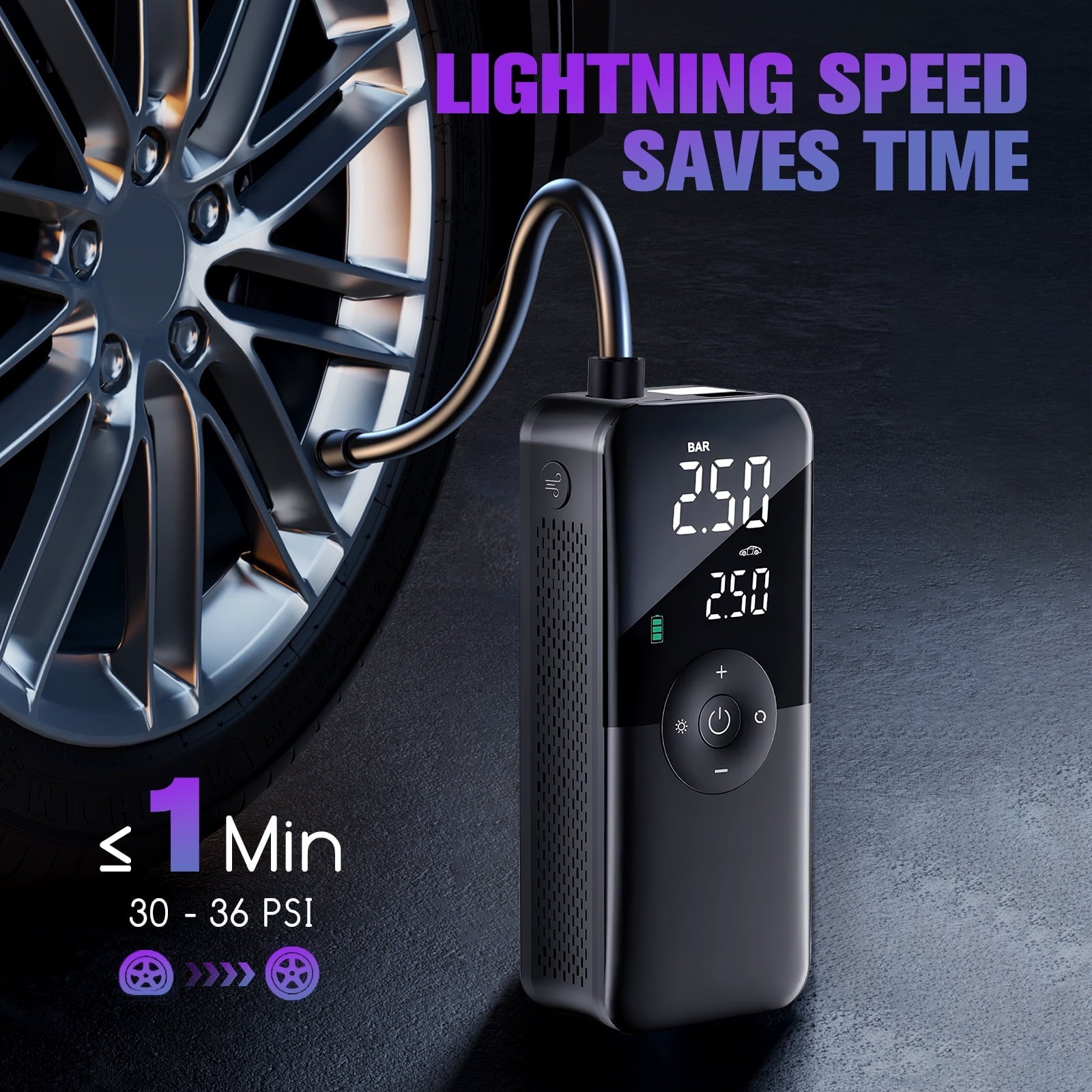 PHANCIR Cordless Tire Inflator Portable Air Compressor, 150 PSI Digital Display Multi-Function Air Pump with Automatic Shutoff & 3 Modes LED Light for Car, Motorcycles, Bicycles, Balls