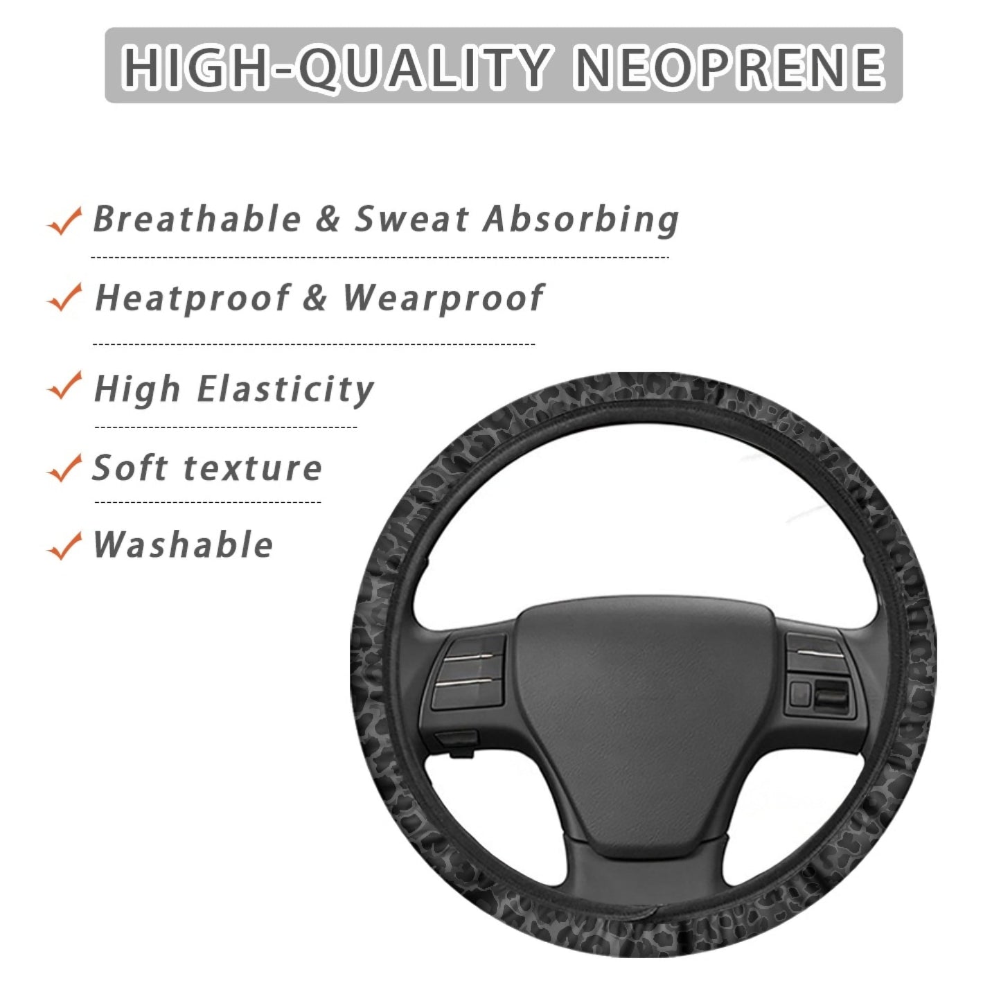 Jeiento Leopard Print Car Steering Wheel Cover for Women Men Black Auto Accessories Decoration Universal Fit for Most Vehicles, Breathable Better Grip Easy to Install