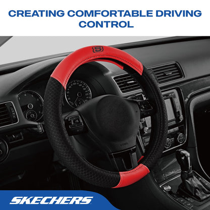 Skechers Air Cooled Memory Foam Steering Wheel Cover, Breathable Comfort Grip, Soft Leather, All-Season Fit for Cars, SUVs, and Trucks Red
