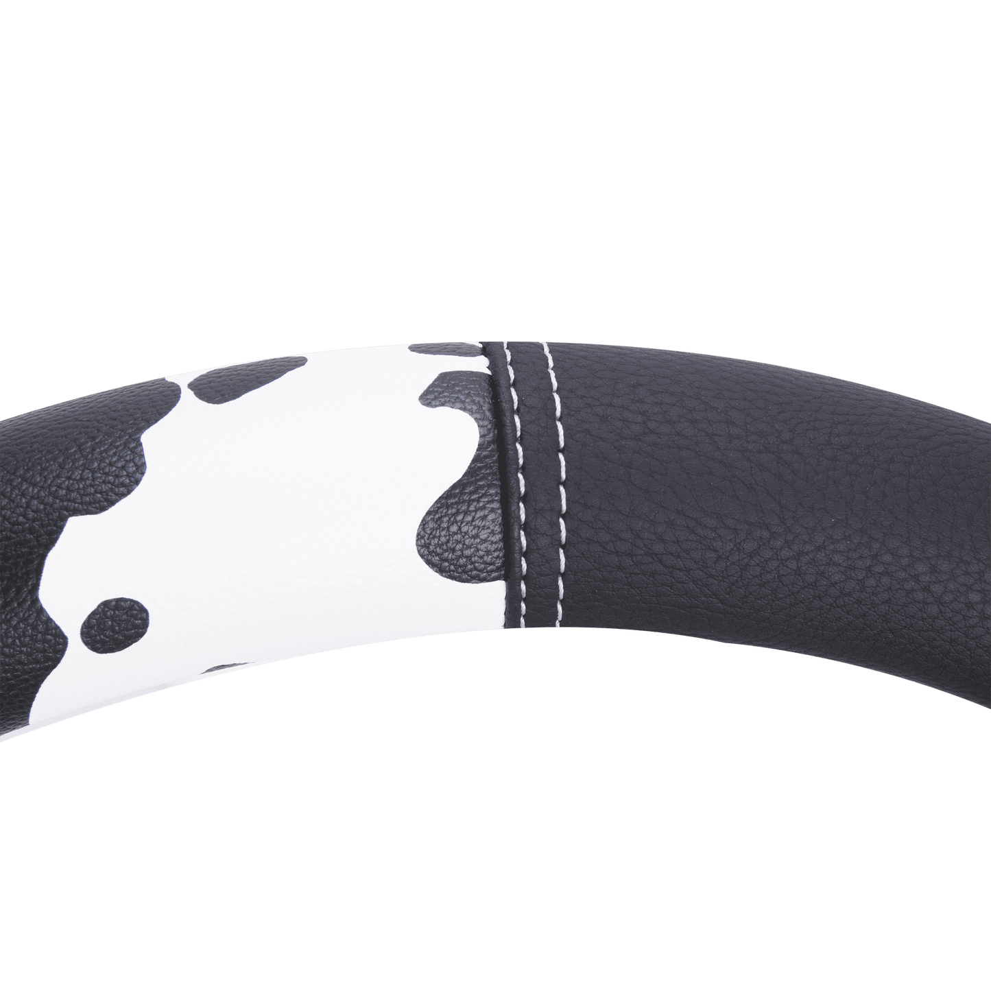 Auto Drive Black White Cow Print Faux Leather Steering Wheel Cover, Universal Fit for Sedans, SUVs
